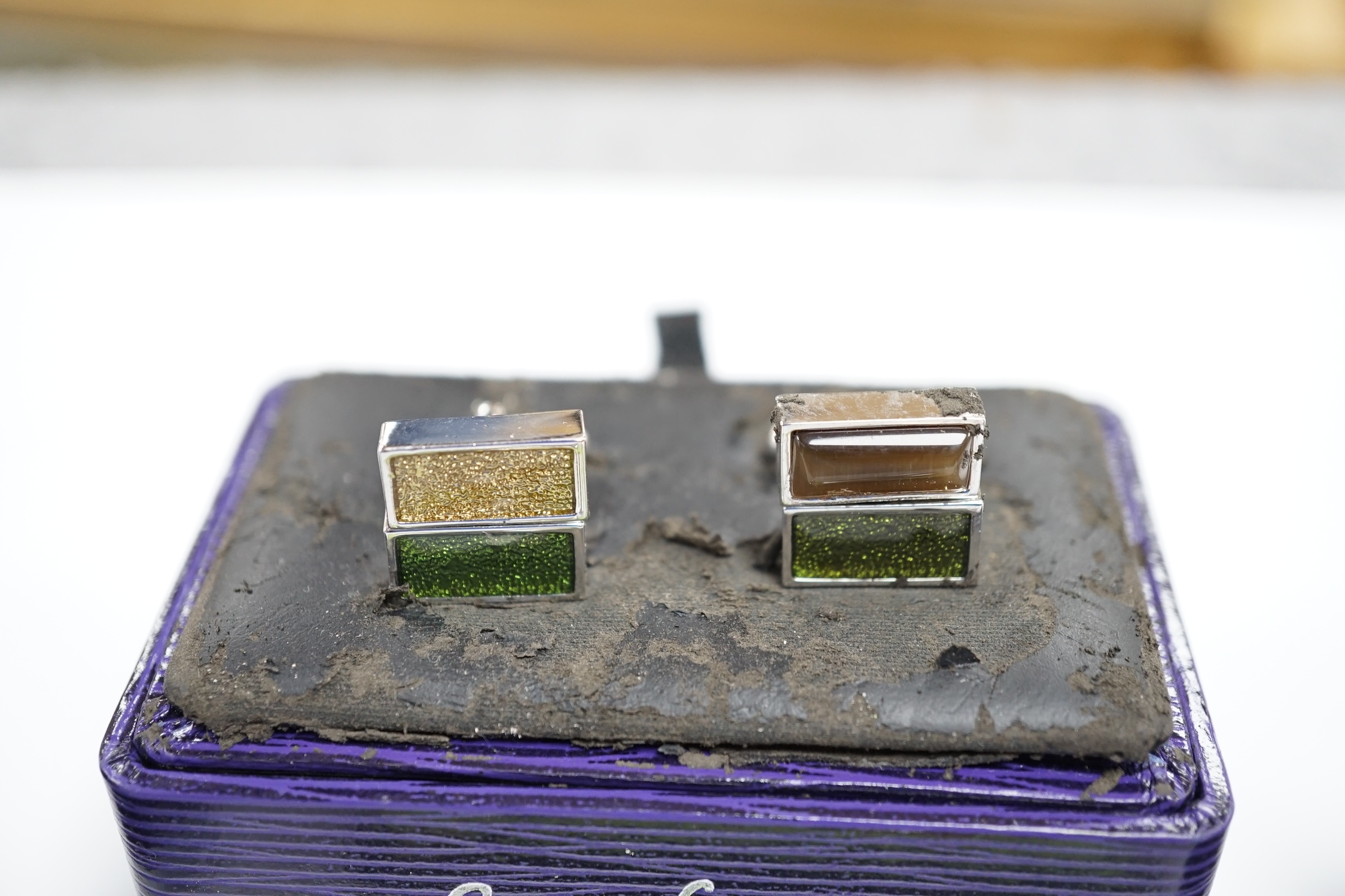 Three assorted pars of Babette Wasseman sterling and paste? set cufflinks and one other pair of cufflinks.